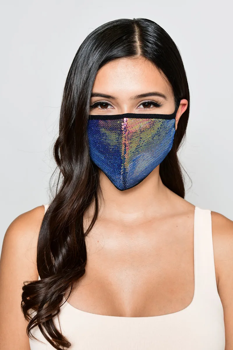 Sequin Face Mask - Dark Iridescent