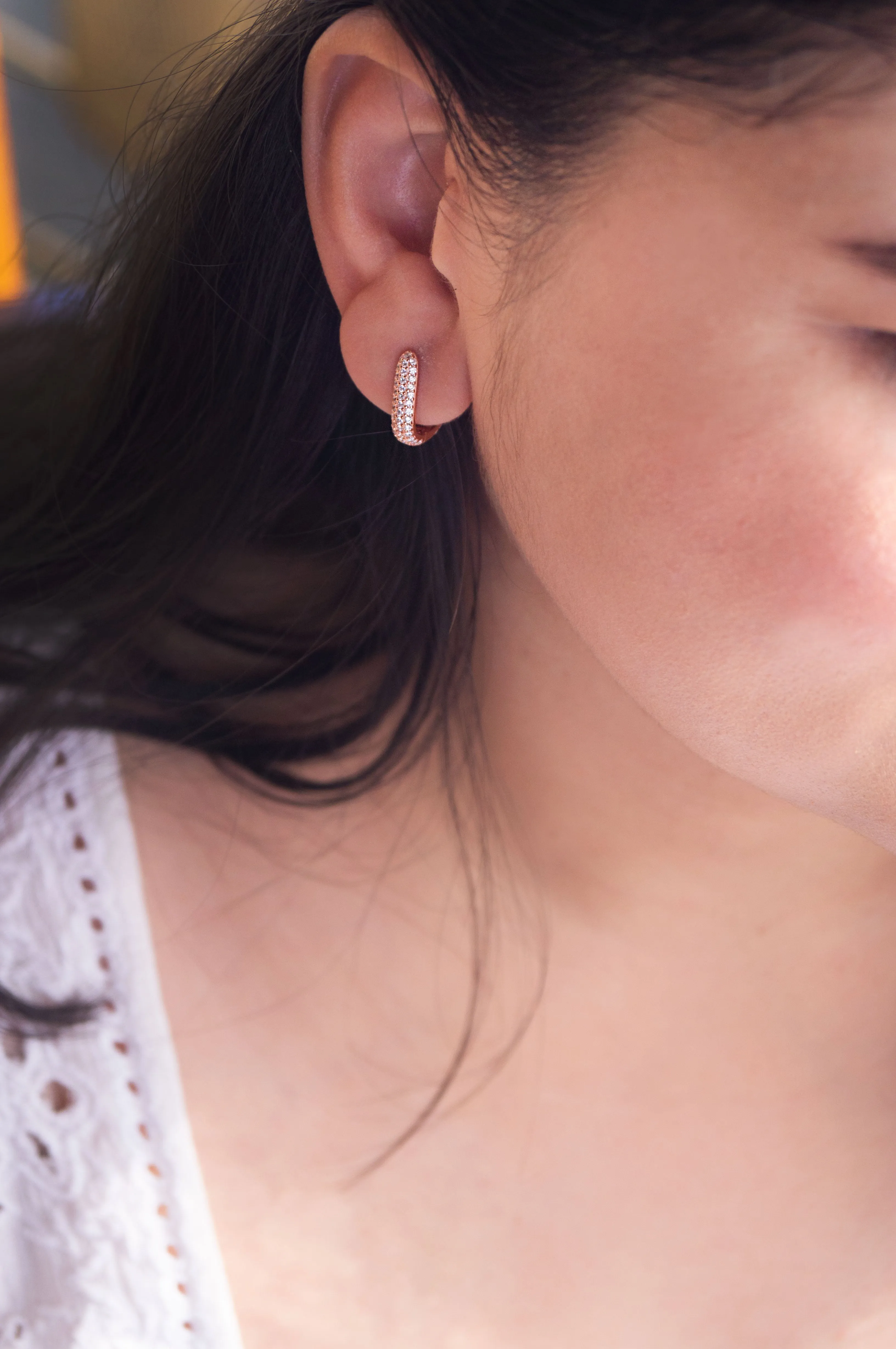 Sparkling Front And Back Rose Gold Plated Sterling Silver Hoop Earrings