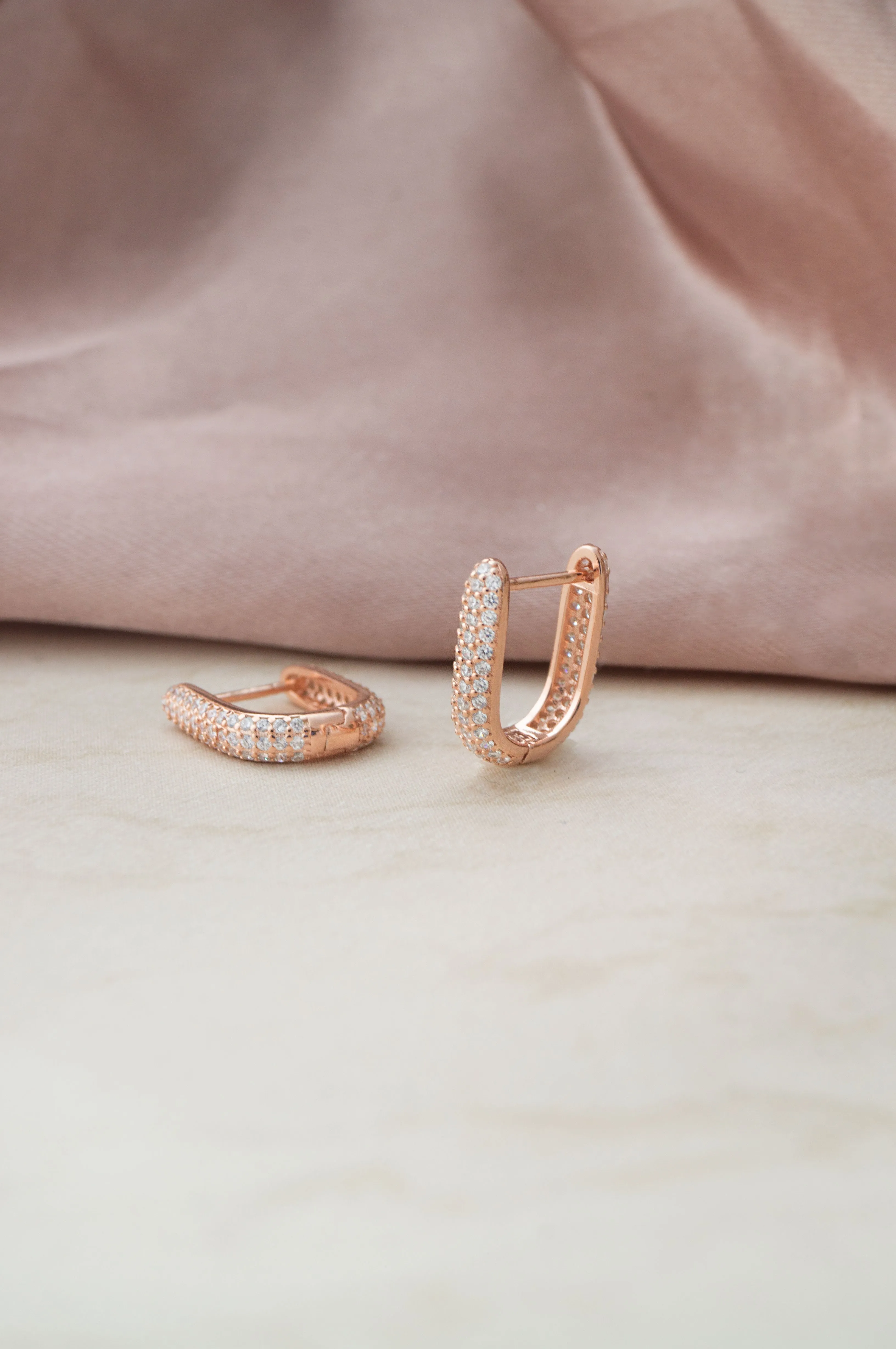 Sparkling Front And Back Rose Gold Plated Sterling Silver Hoop Earrings