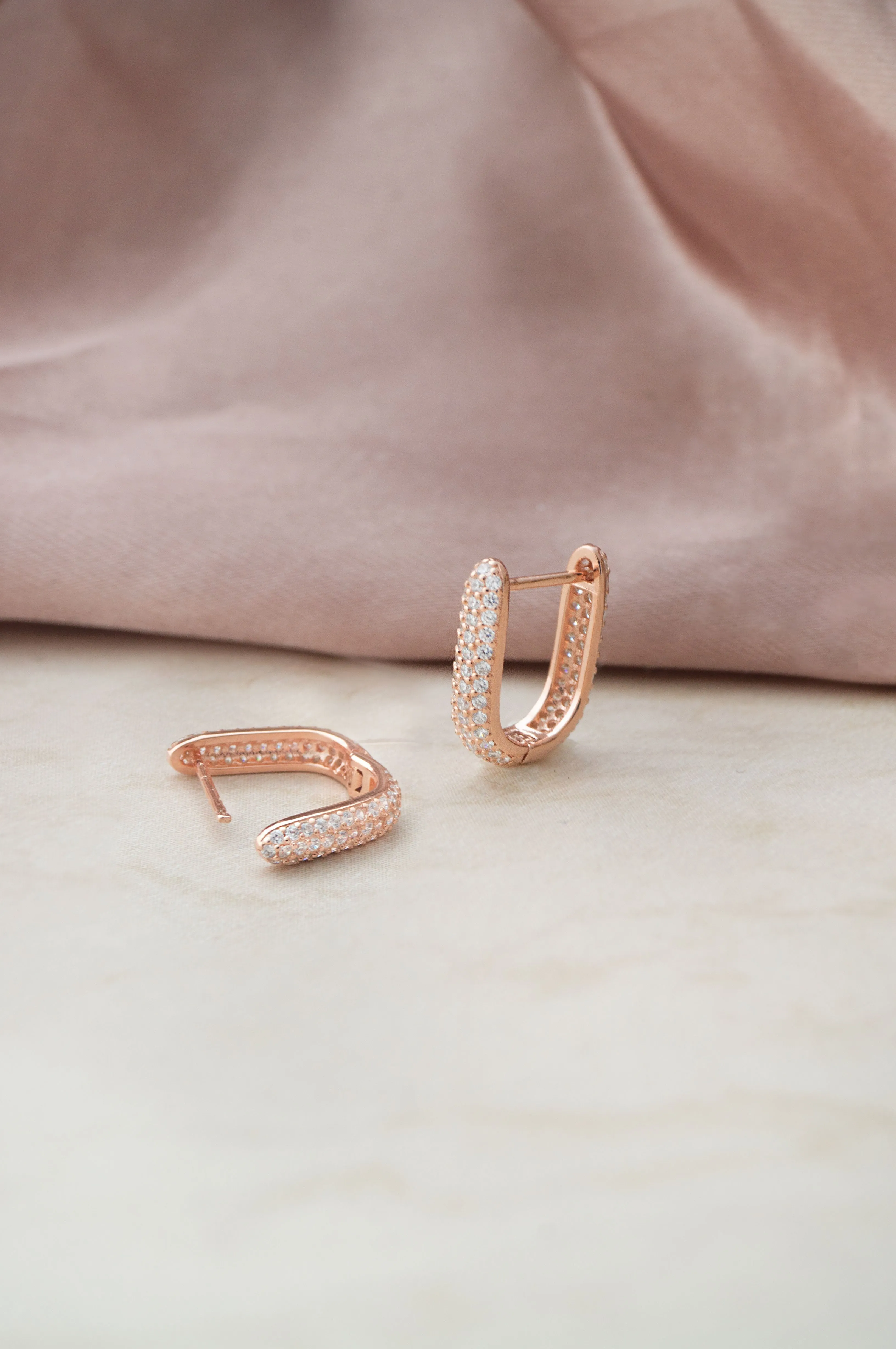 Sparkling Front And Back Rose Gold Plated Sterling Silver Hoop Earrings