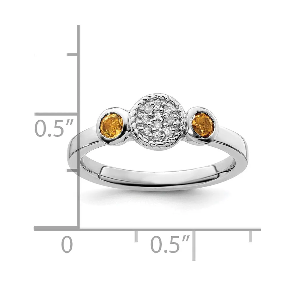 Stackable Expressions Double Round Citrine & Diamond Ring in Sterling Silver