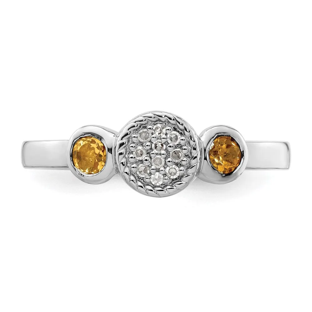 Stackable Expressions Double Round Citrine & Diamond Ring in Sterling Silver