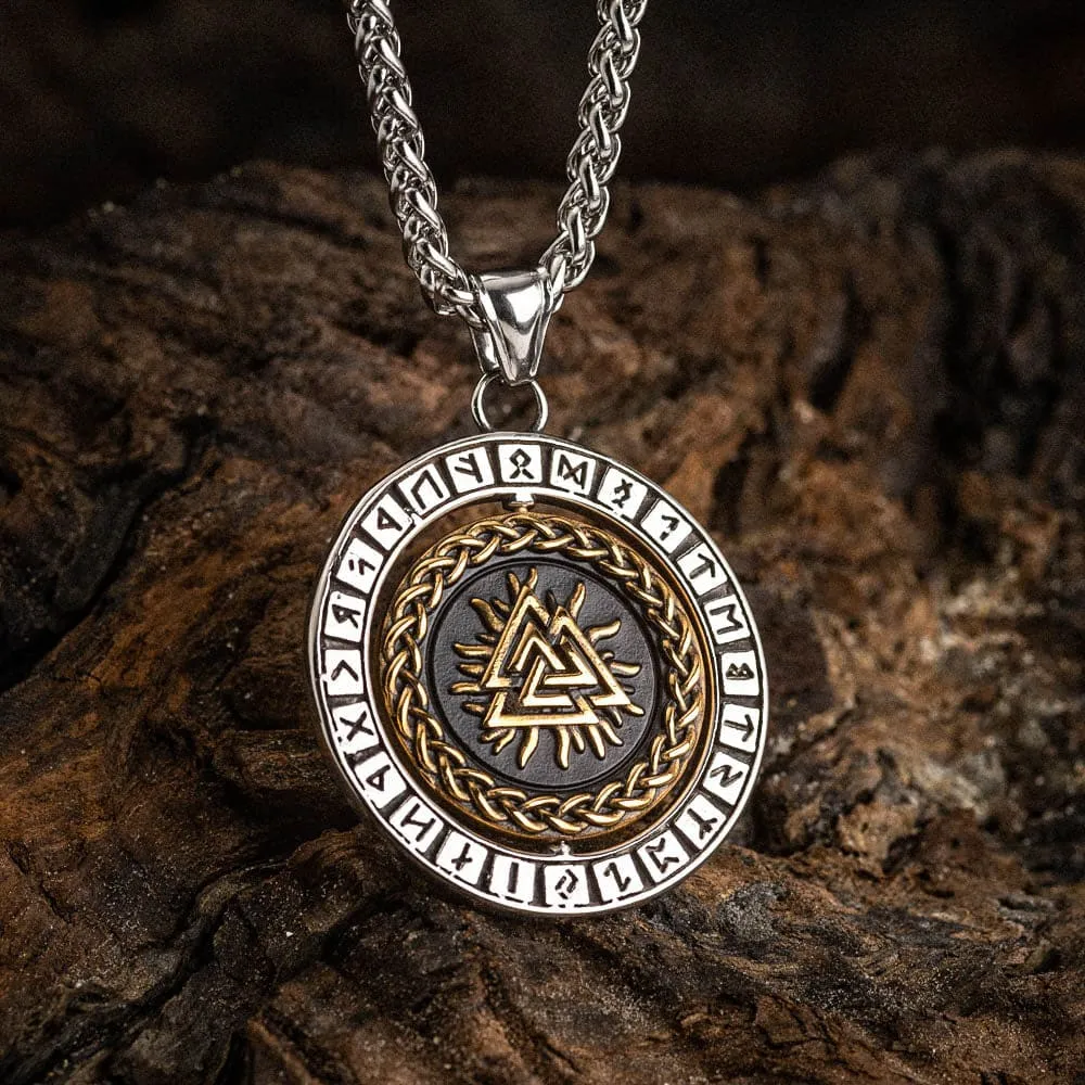 Stainless Steel Dual Colored Reversible Valknut and Vegvisir Necklace