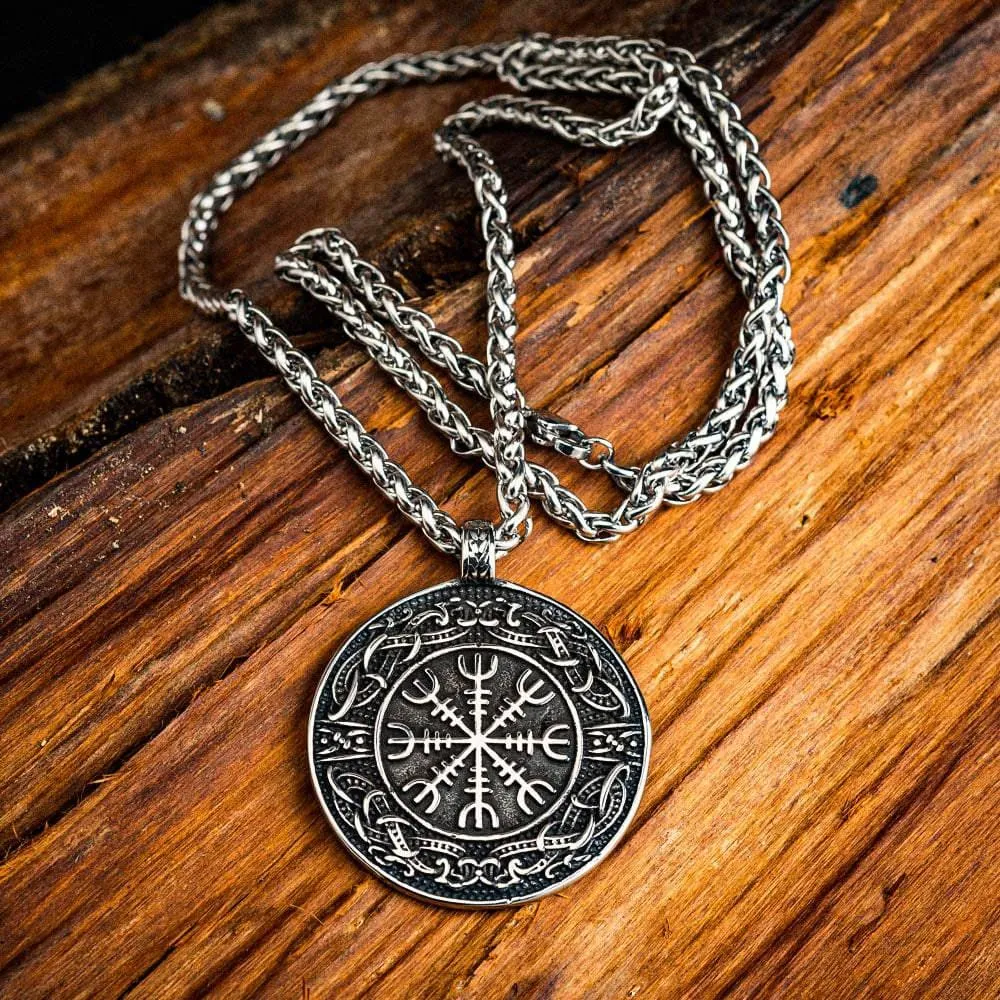 Stainless Steel Helm of Awe, Rune and Celtic Scroll Necklace