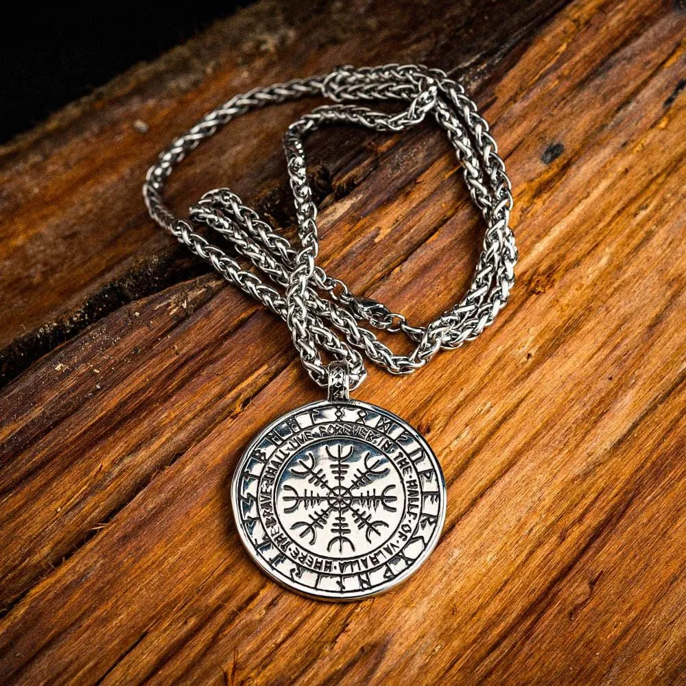 Stainless Steel Helm of Awe, Rune and Celtic Scroll Necklace