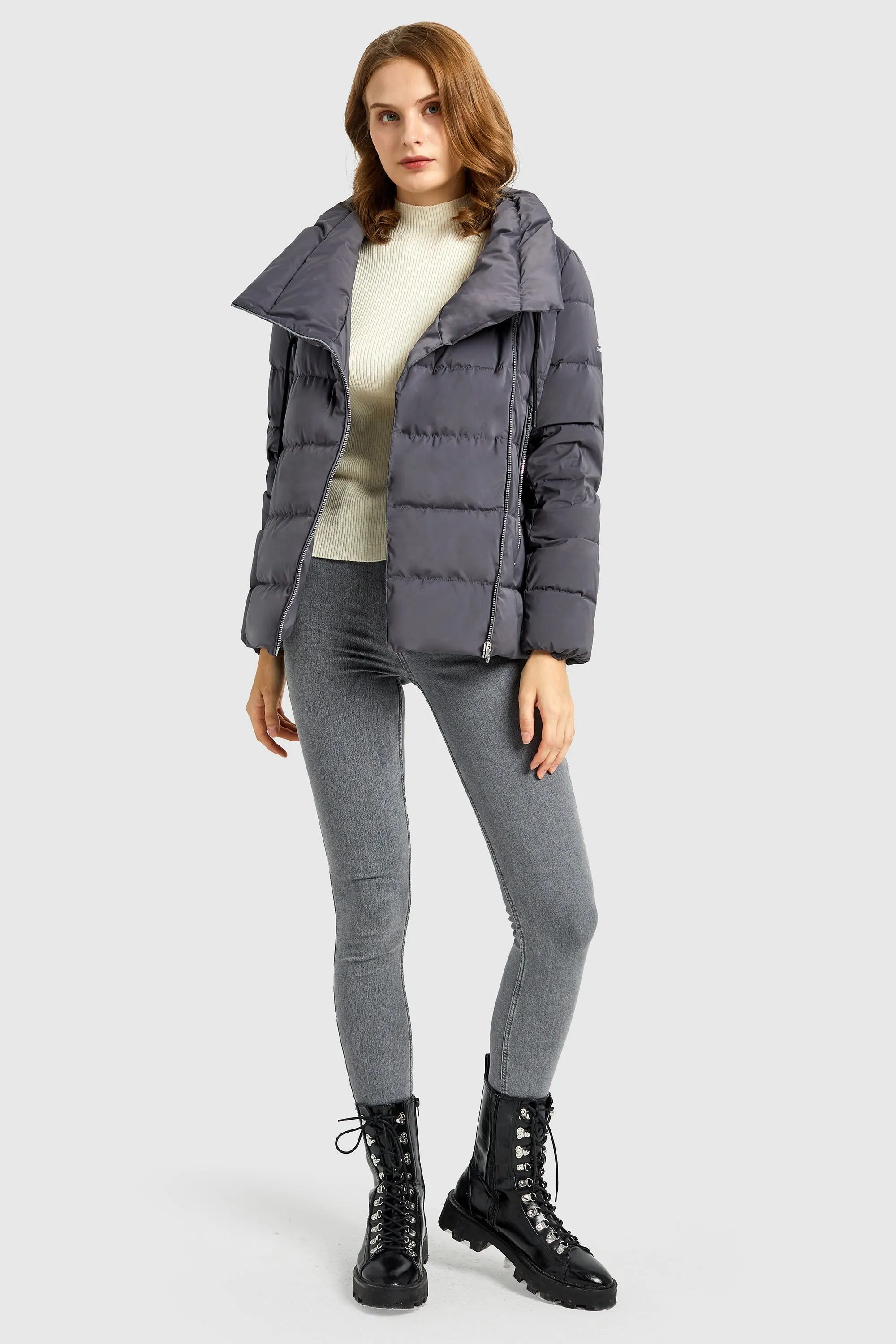 Stand Collar Oblique Placket Puffer Coat