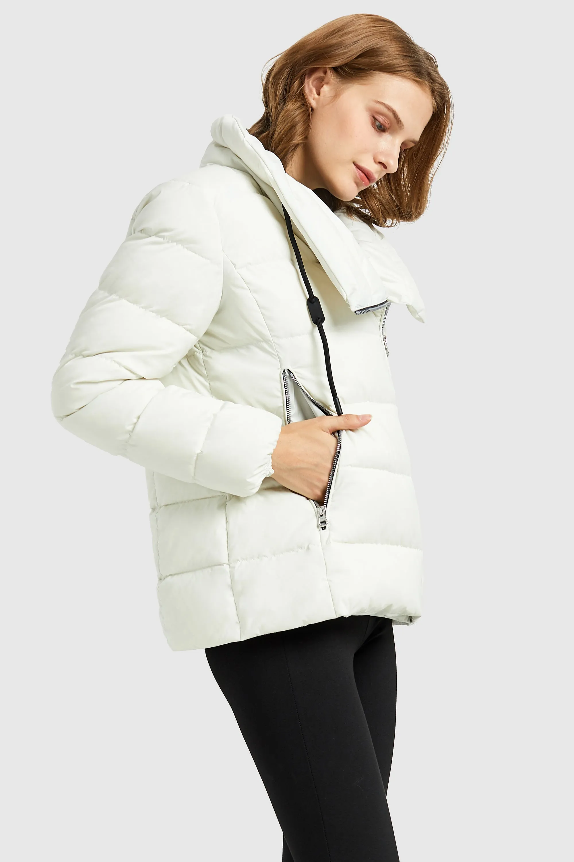 Stand Collar Oblique Placket Puffer Coat