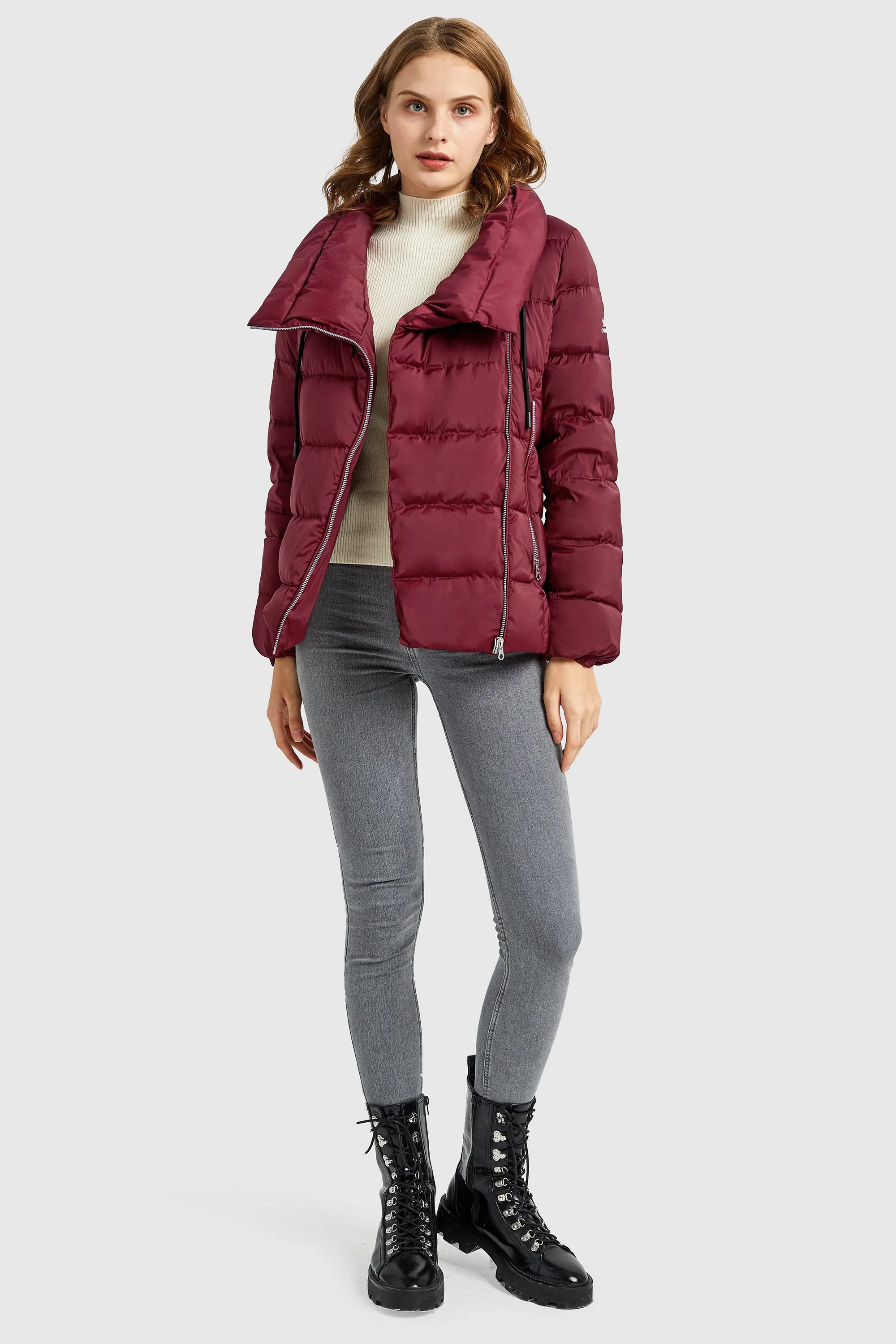 Stand Collar Oblique Placket Puffer Coat