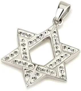 Star of David Pendant Multi Colors Gemstones   Sterling Silver Necklace