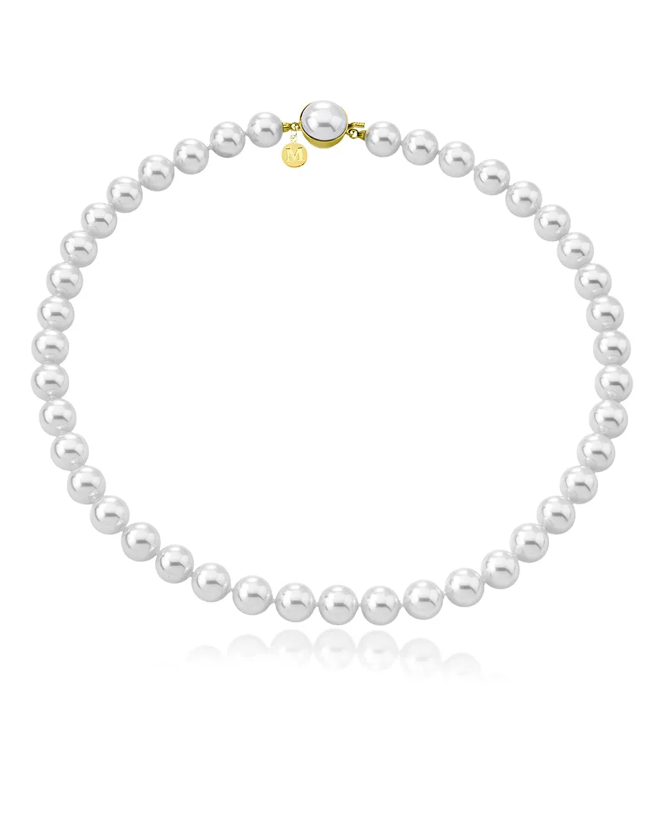 Sterling Silver Gold Plated Necklace for Women with Organic Pearl, 10mm Round White Pearls, 17.7 Necklace Length, Lyra Collection