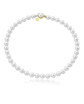 Sterling Silver Gold Plated Necklace for Women with Organic Pearl, 10mm Round White Pearls, 17.7 Necklace Length, Lyra Collection