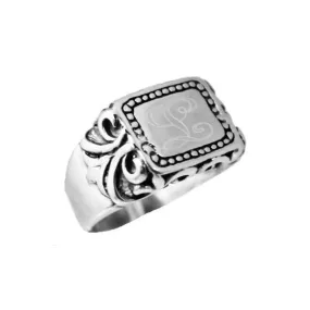 Sterling Silver Oval Flat Face Engraved Band Ring