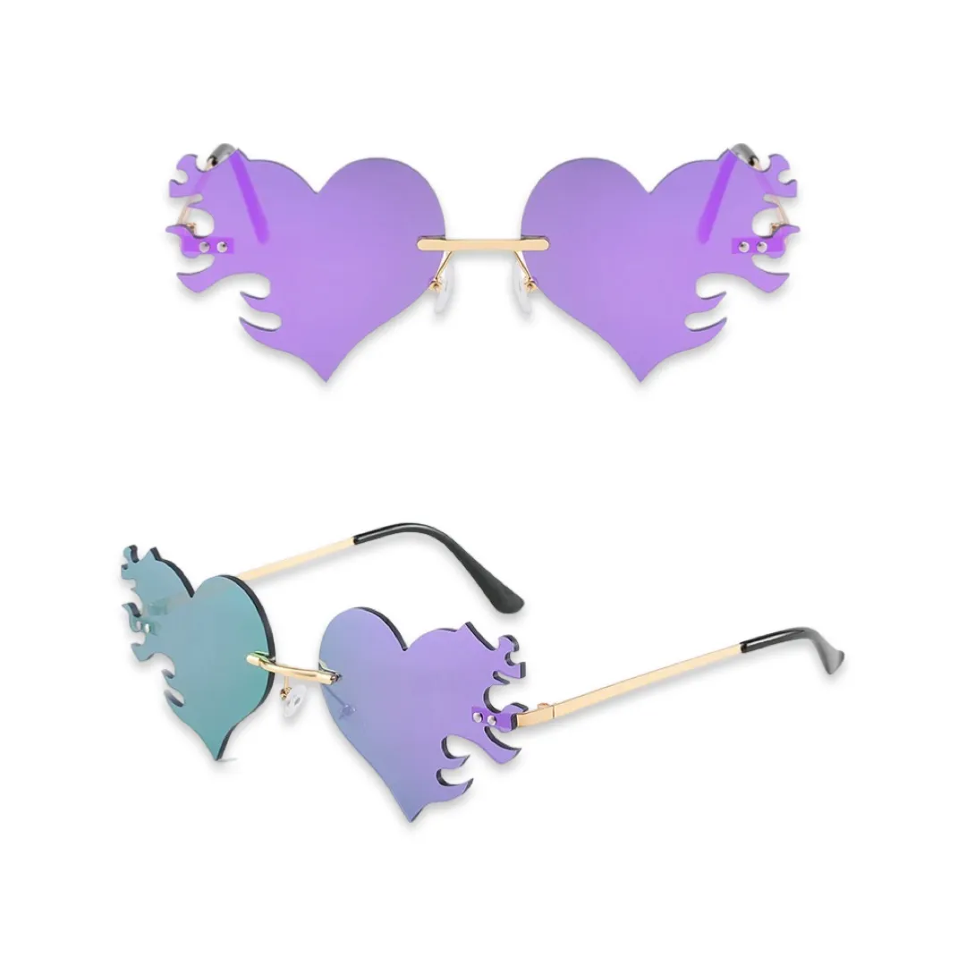 Sunglasses - Heart flames shaped glasses, Two Tone Purple and Green