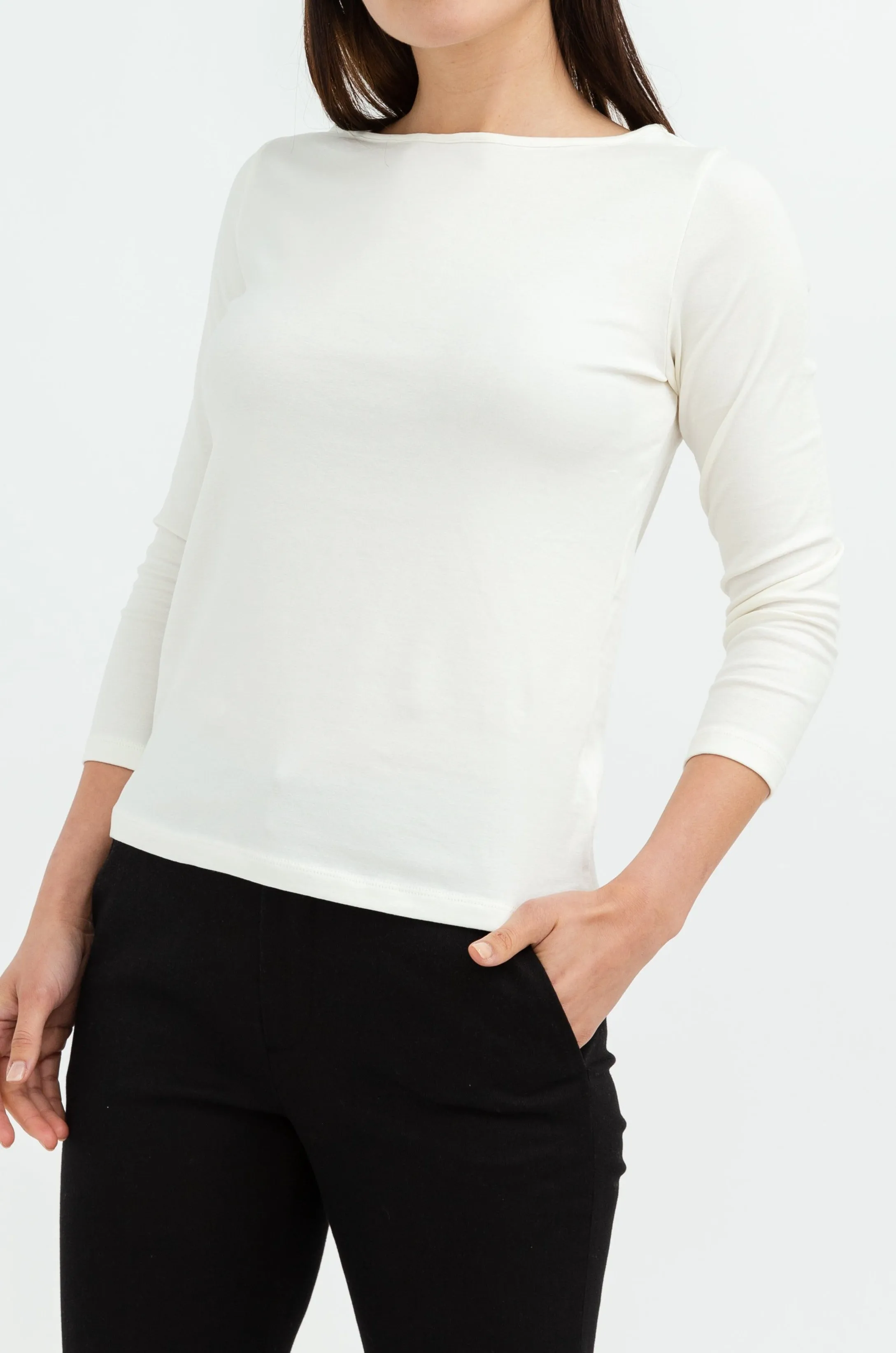 THREE-QUARTER SLEEVE BATEAU IN PIMA COTTON STRETCH - FINAL FEW