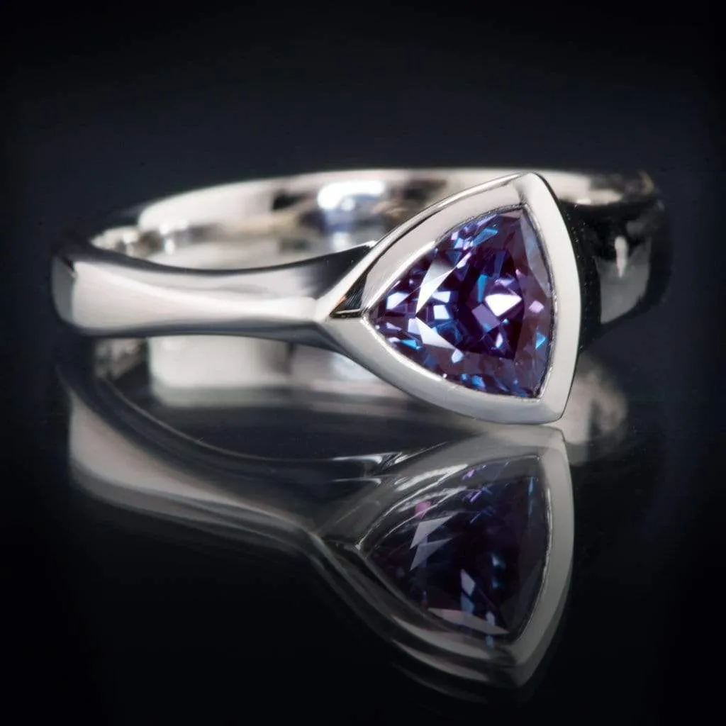 Trillion Chatham Created Alexandrite Bezel Solitaire Engagement Ring