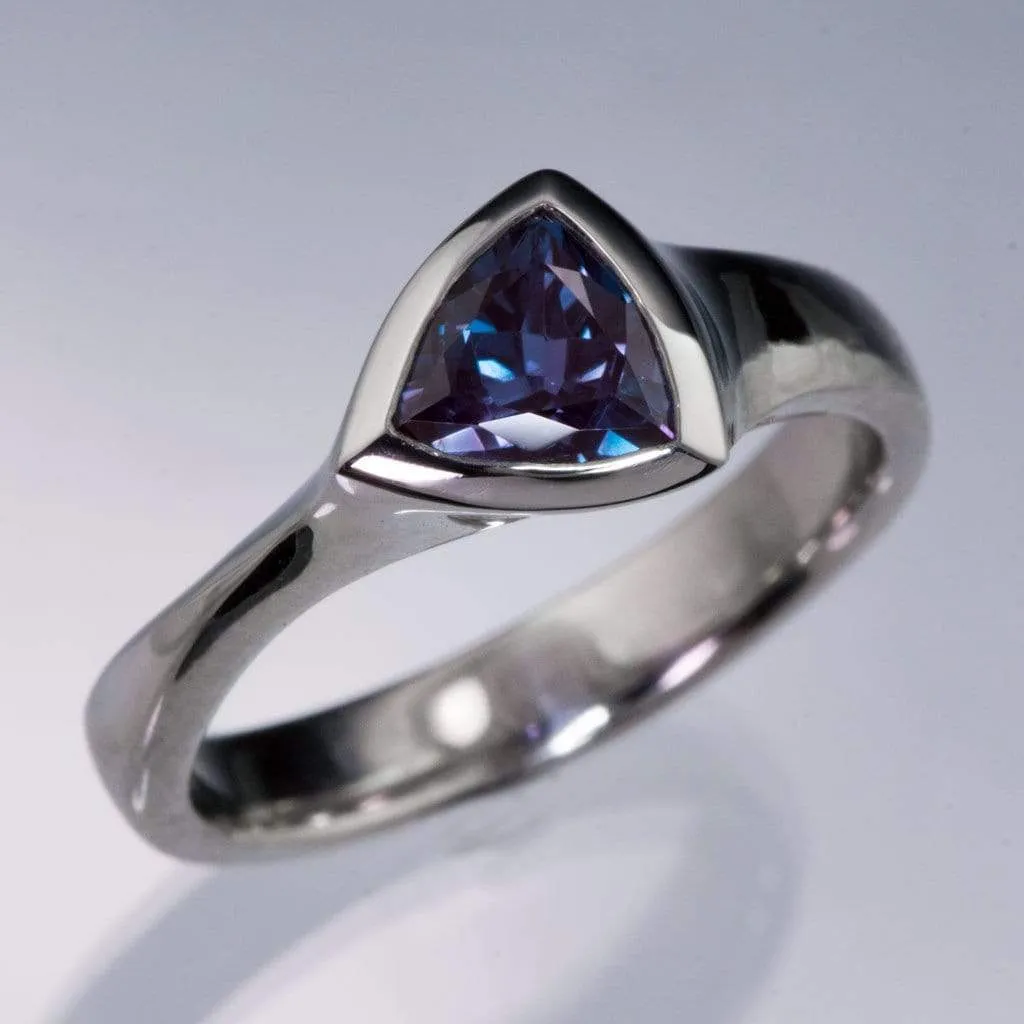 Trillion Chatham Created Alexandrite Bezel Solitaire Engagement Ring