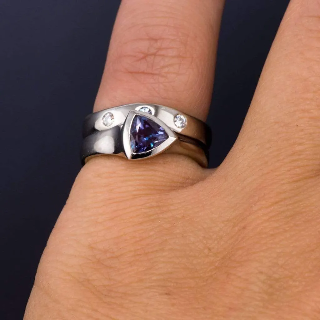 Trillion Chatham Created Alexandrite Bezel Solitaire Engagement Ring