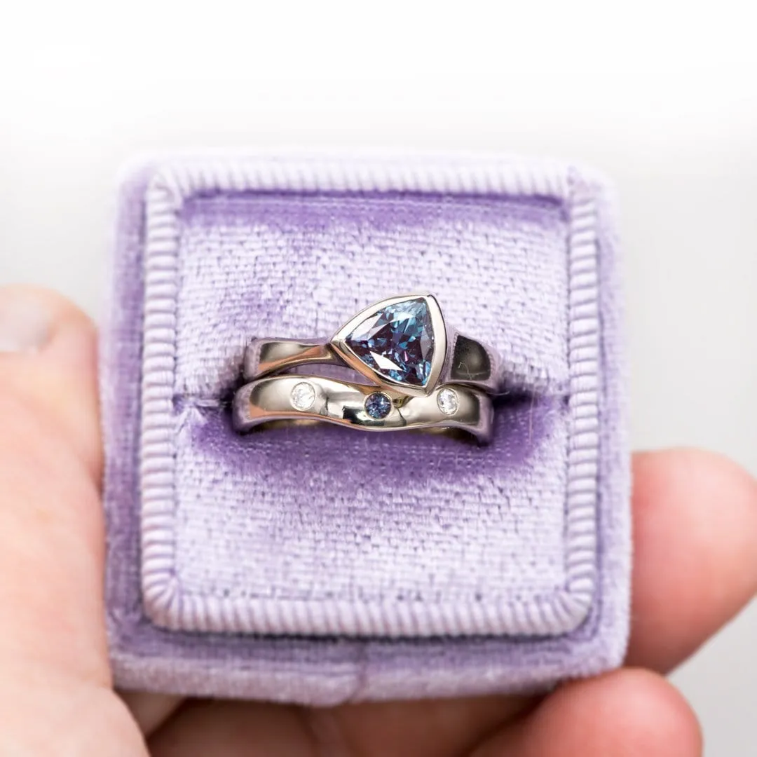 Trillion Chatham Created Alexandrite Bezel Solitaire Engagement Ring