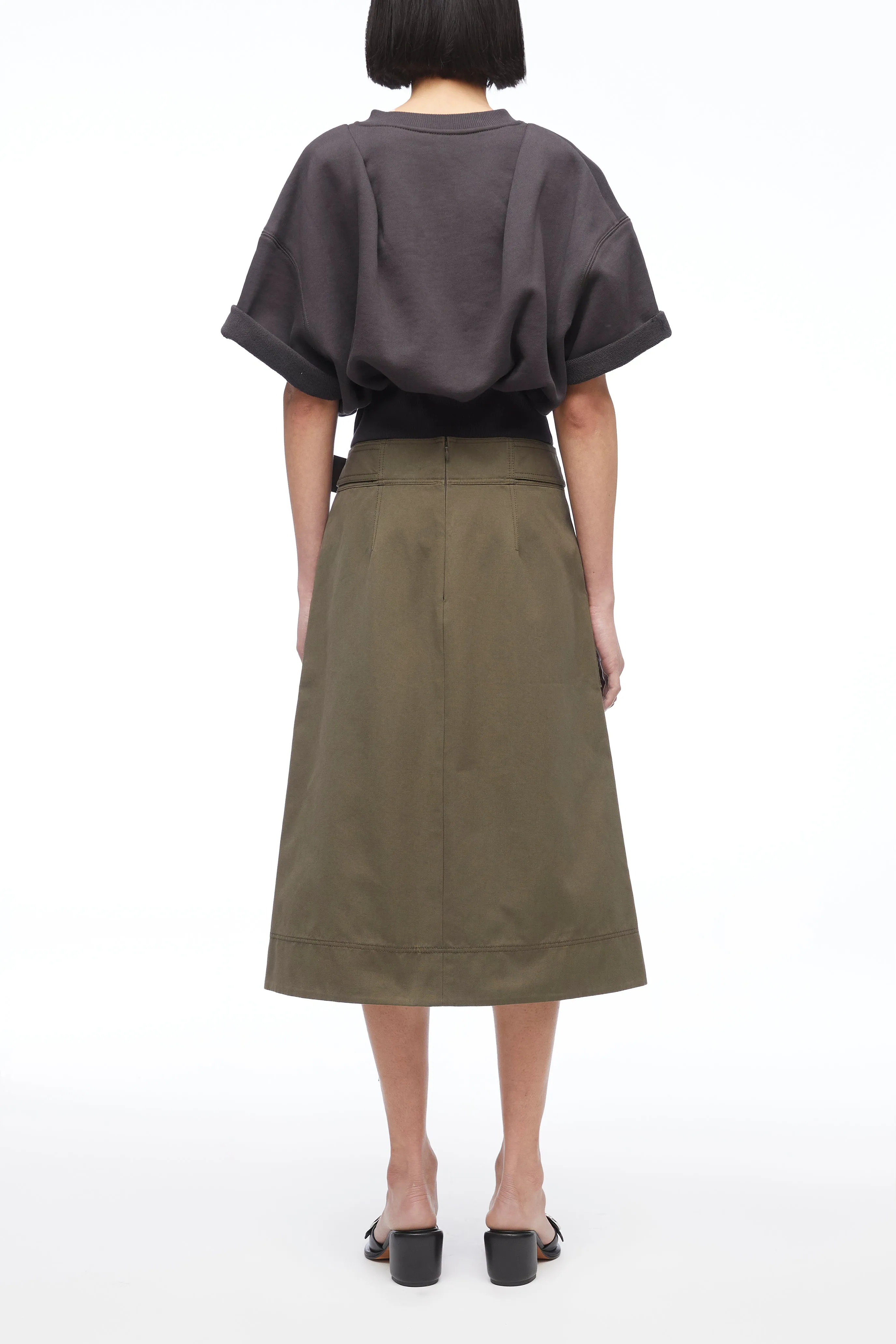 Utility Faille Midi Skirt With Lacing