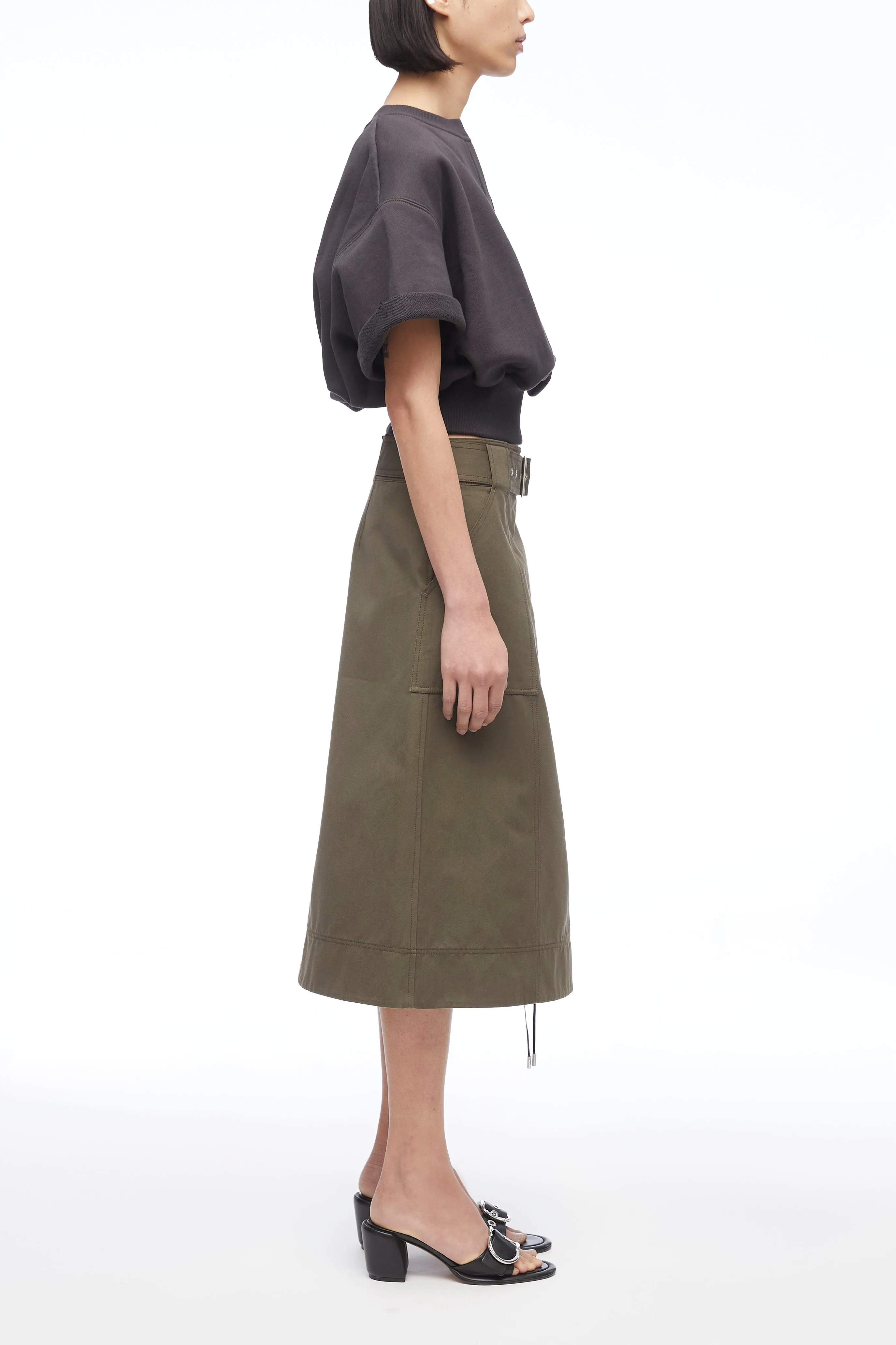 Utility Faille Midi Skirt With Lacing