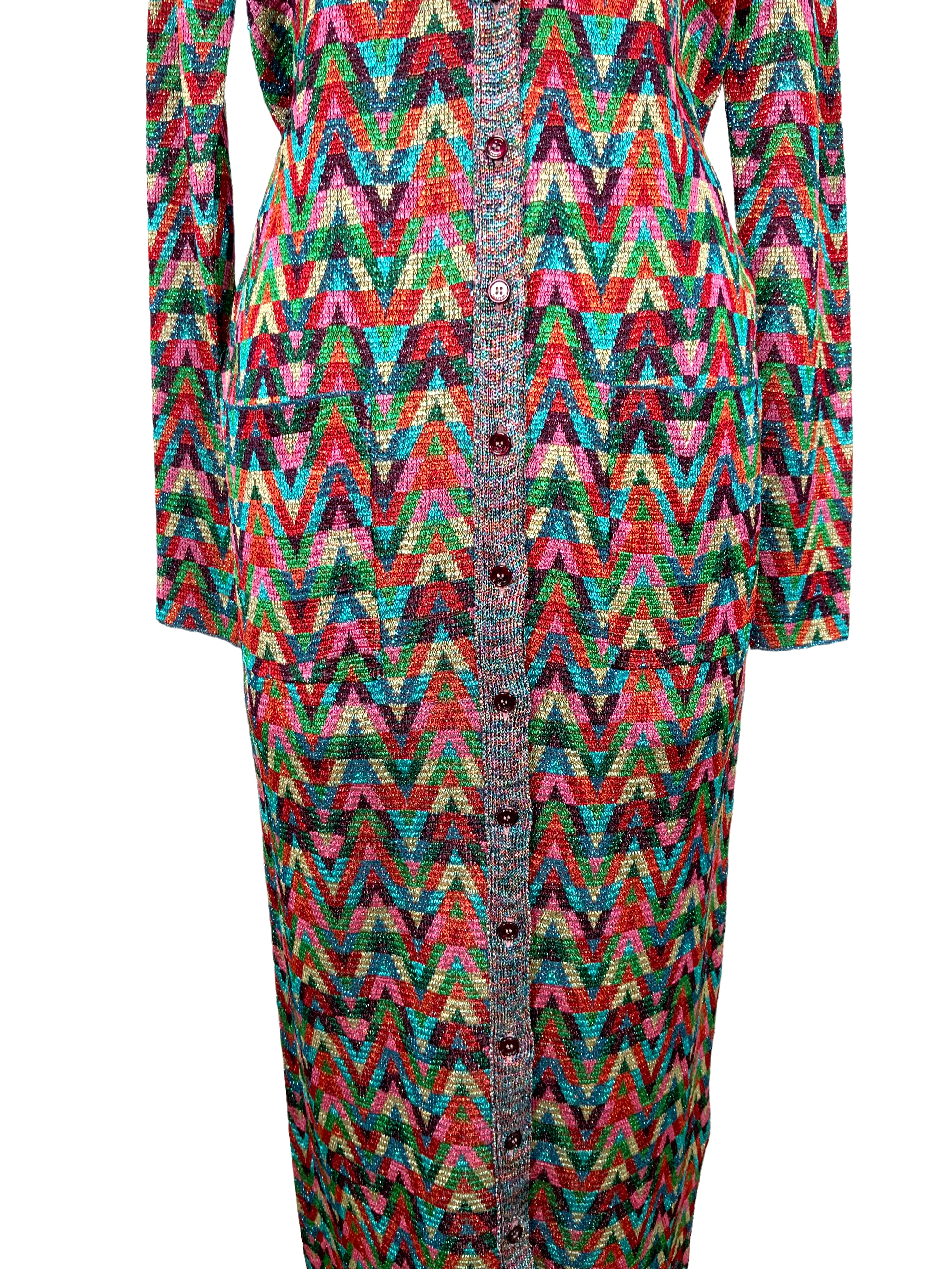 VALENTINO Jacquard Optical Pattern Lurex Long Cardigan Size S