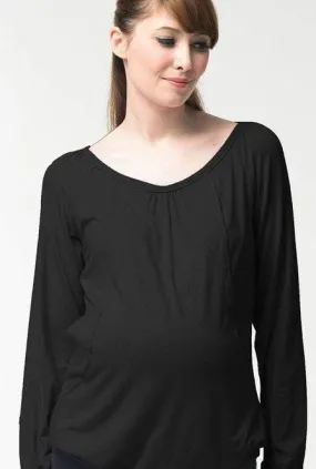 Valma Gather Bamboo Cotton Long Sleeve Nursing Nursing Top Black