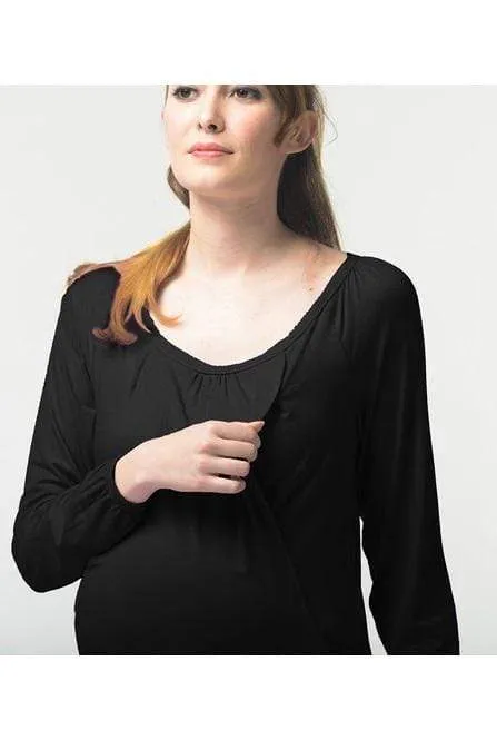 Valma Gather Bamboo Cotton Long Sleeve Nursing Nursing Top Black