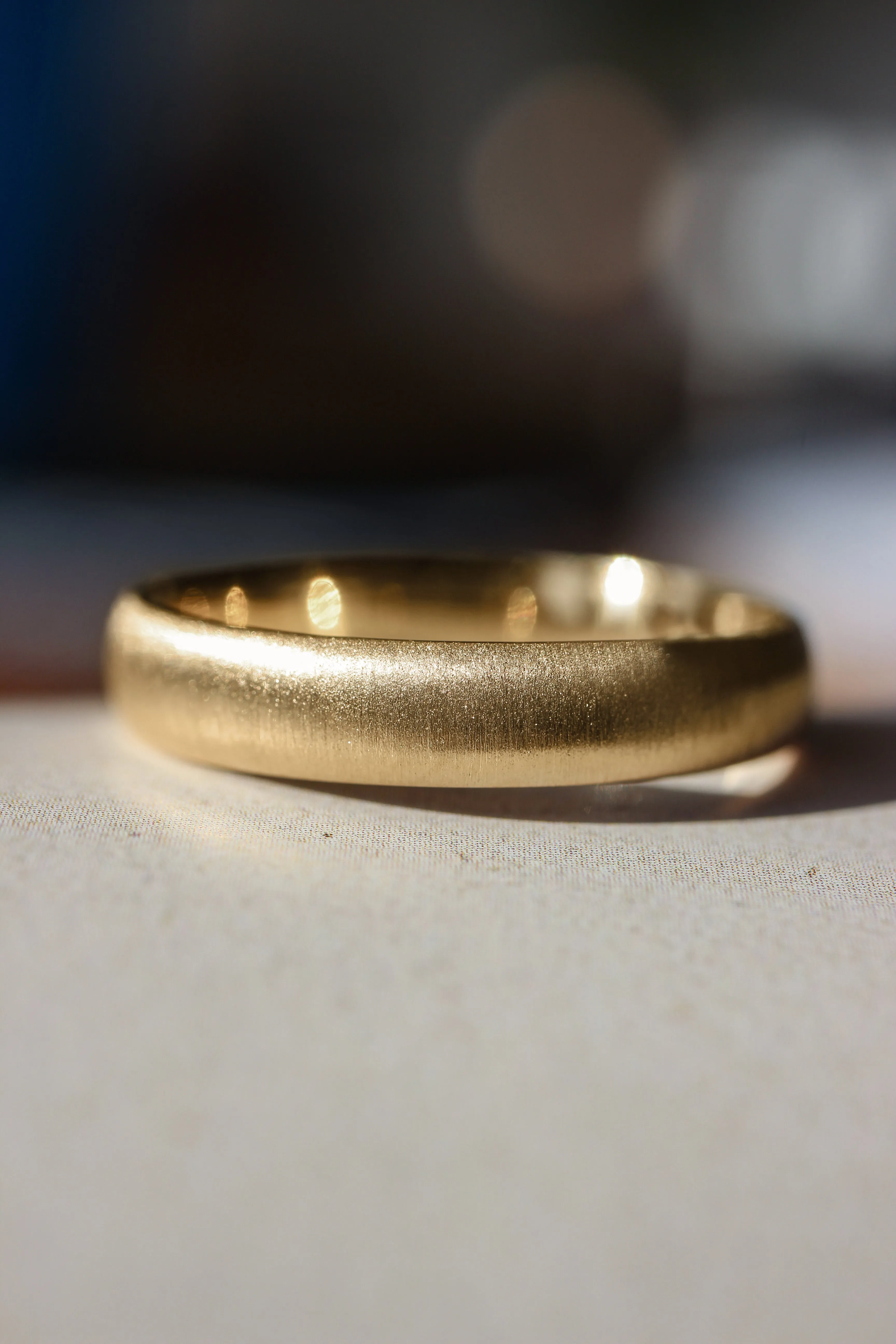 Wedding bands set for couple: satin band for him, Wisteria band for her