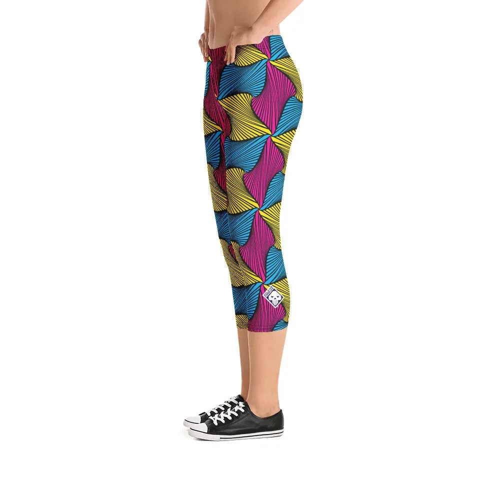 Women's Ankara Wax Print Capri Yoga Pants Workout Leggings For Jiu Jitsu 001