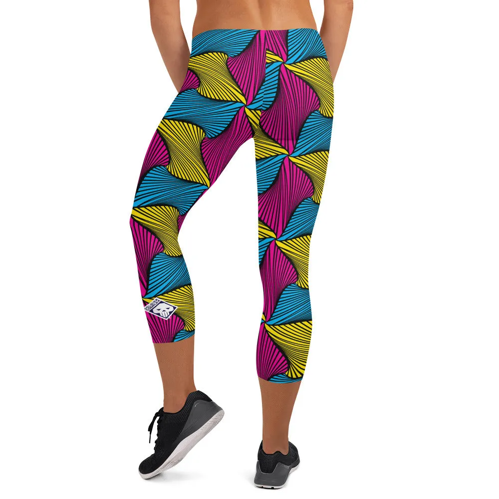 Women's Ankara Wax Print Capri Yoga Pants Workout Leggings For Jiu Jitsu 001