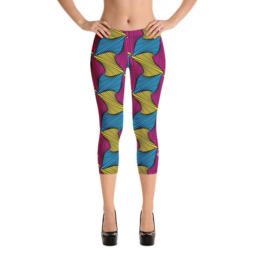 Women's Ankara Wax Print Capri Yoga Pants Workout Leggings For Jiu Jitsu 001