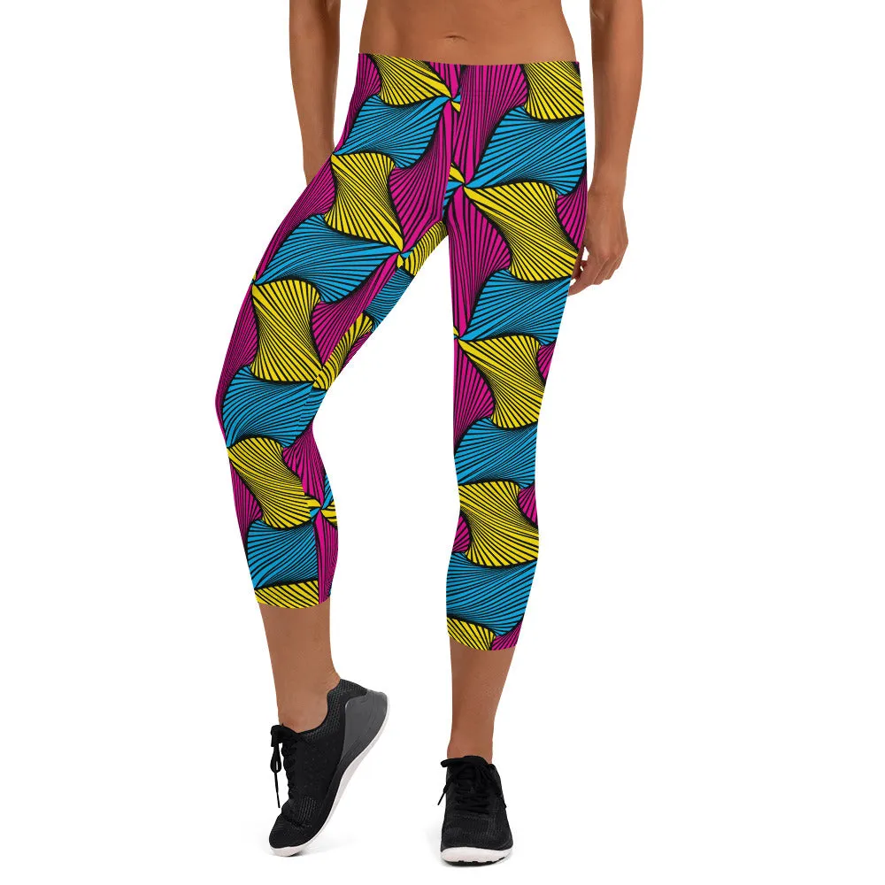 Women's Ankara Wax Print Capri Yoga Pants Workout Leggings For Jiu Jitsu 001