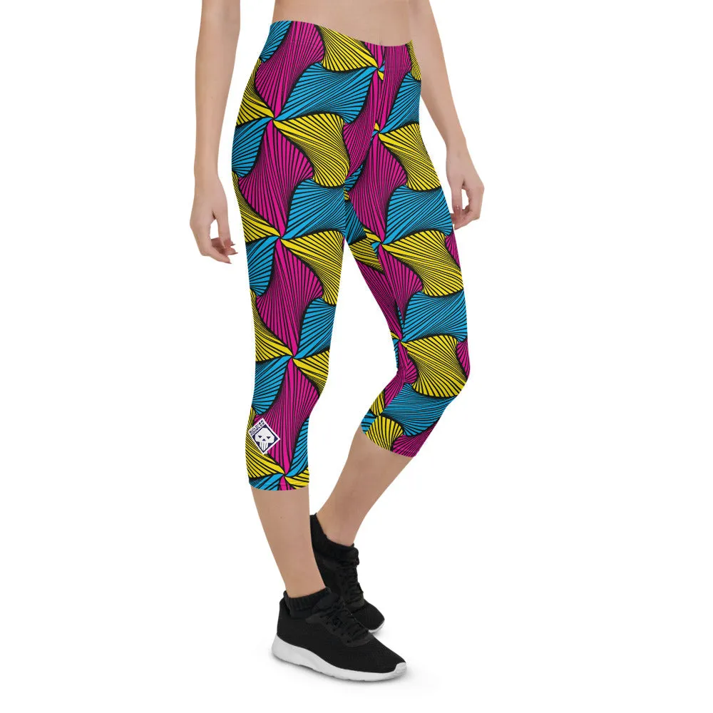 Women's Ankara Wax Print Capri Yoga Pants Workout Leggings For Jiu Jitsu 001