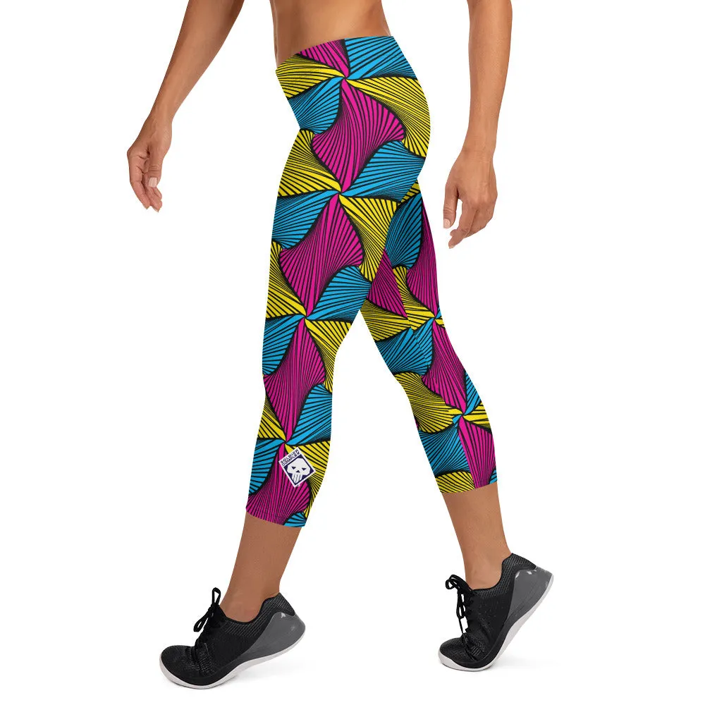 Women's Ankara Wax Print Capri Yoga Pants Workout Leggings For Jiu Jitsu 001