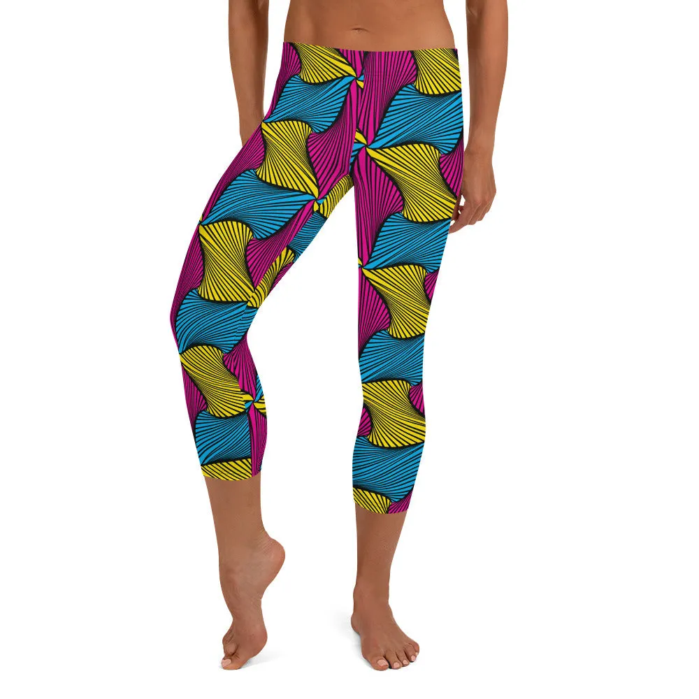 Women's Ankara Wax Print Capri Yoga Pants Workout Leggings For Jiu Jitsu 001