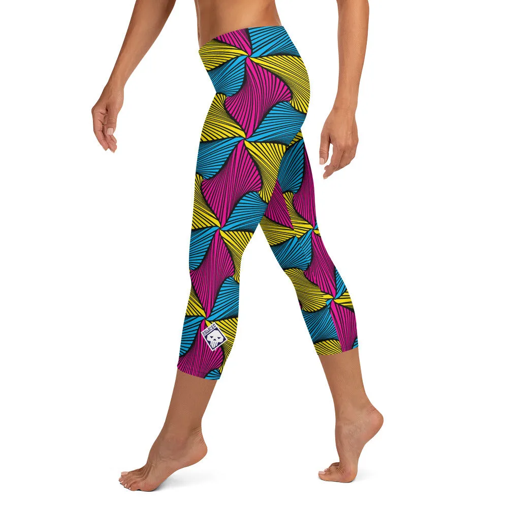 Women's Ankara Wax Print Capri Yoga Pants Workout Leggings For Jiu Jitsu 001