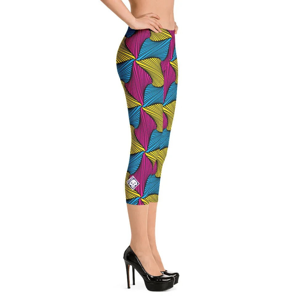 Women's Ankara Wax Print Capri Yoga Pants Workout Leggings For Jiu Jitsu 001