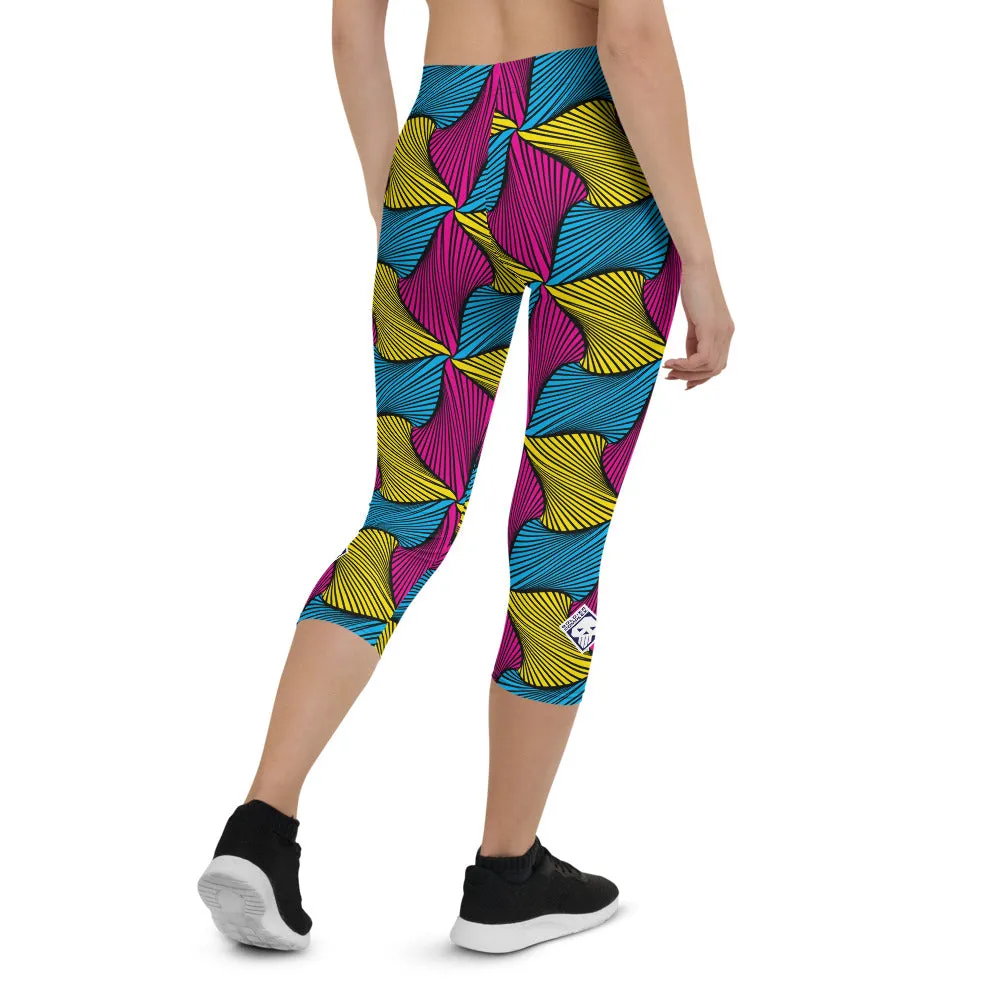 Women's Ankara Wax Print Capri Yoga Pants Workout Leggings For Jiu Jitsu 001