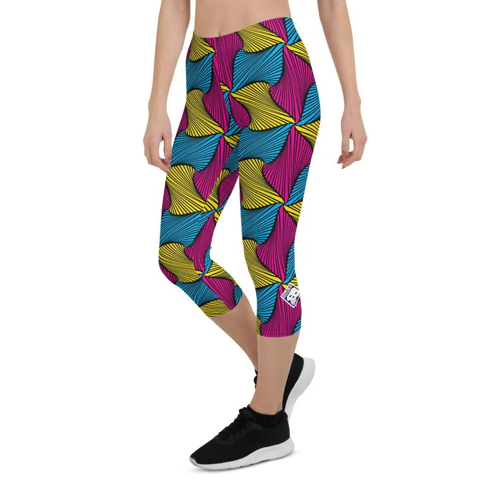 Women's Ankara Wax Print Capri Yoga Pants Workout Leggings For Jiu Jitsu 001