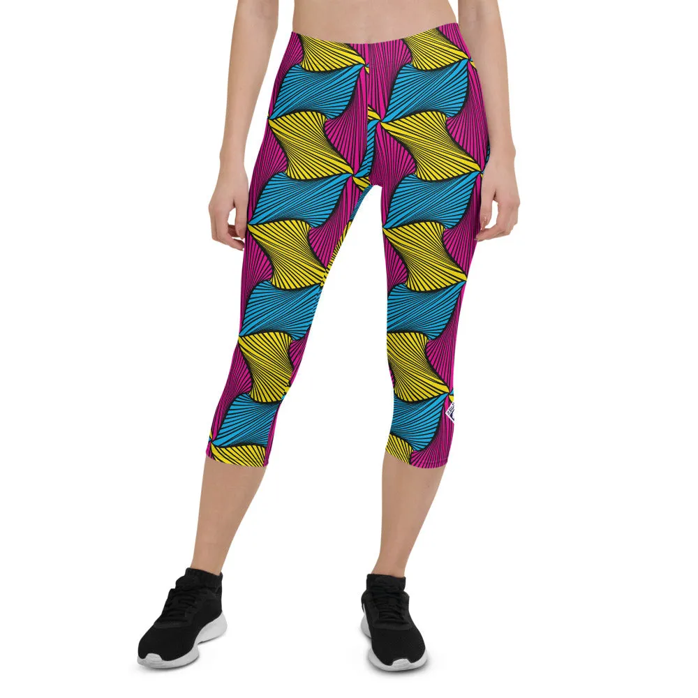 Women's Ankara Wax Print Capri Yoga Pants Workout Leggings For Jiu Jitsu 001