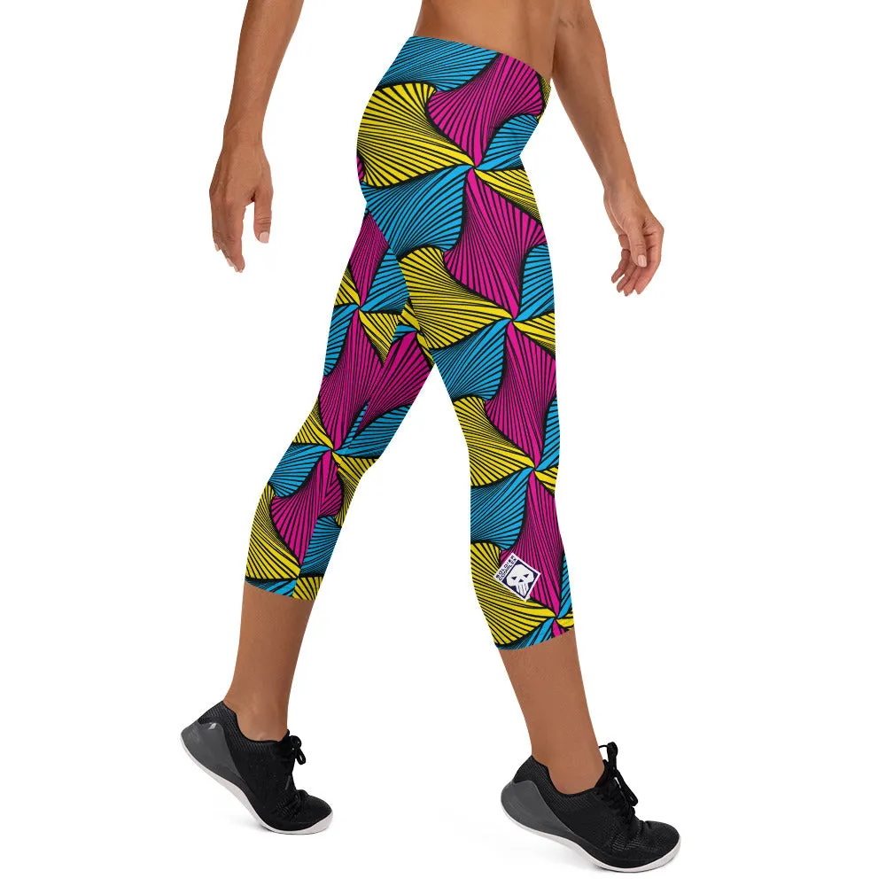 Women's Ankara Wax Print Capri Yoga Pants Workout Leggings For Jiu Jitsu 001