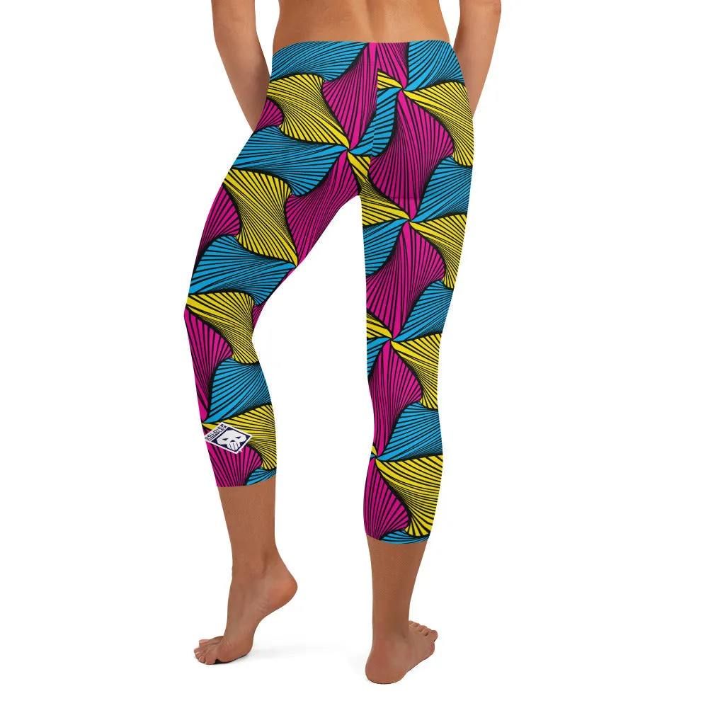 Women's Ankara Wax Print Capri Yoga Pants Workout Leggings For Jiu Jitsu 001