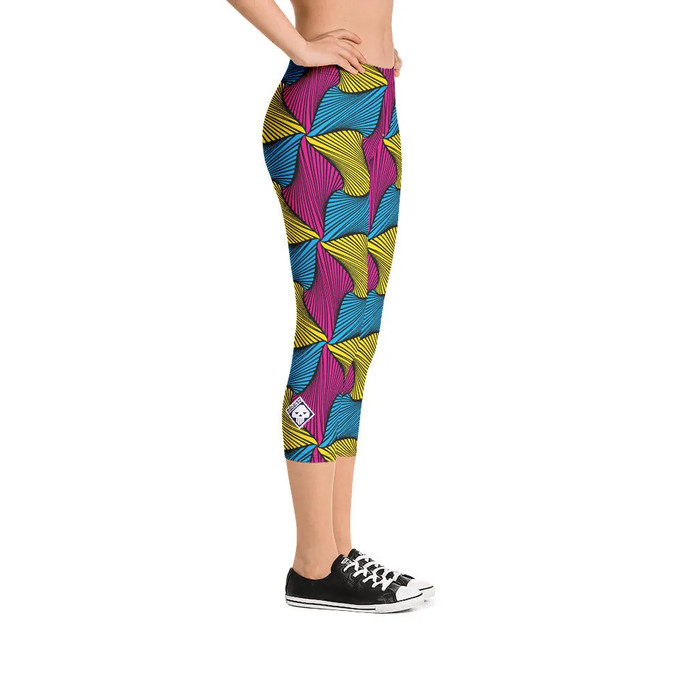 Women's Ankara Wax Print Capri Yoga Pants Workout Leggings For Jiu Jitsu 001