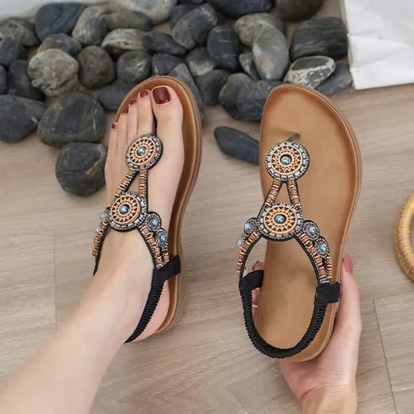 Women'S Bohemian Beaded Retro Flat Flip-Flop Sandals 05650482C