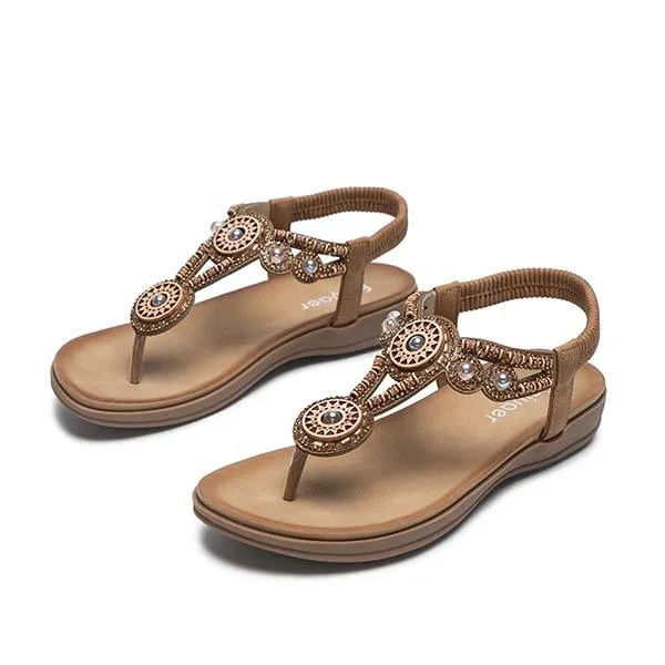 Women'S Bohemian Beaded Retro Flat Flip-Flop Sandals 05650482C