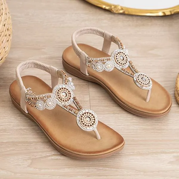 Women'S Bohemian Beaded Retro Flat Flip-Flop Sandals 05650482C