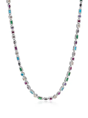 Women's Silver Mosaic Tennis Necklace