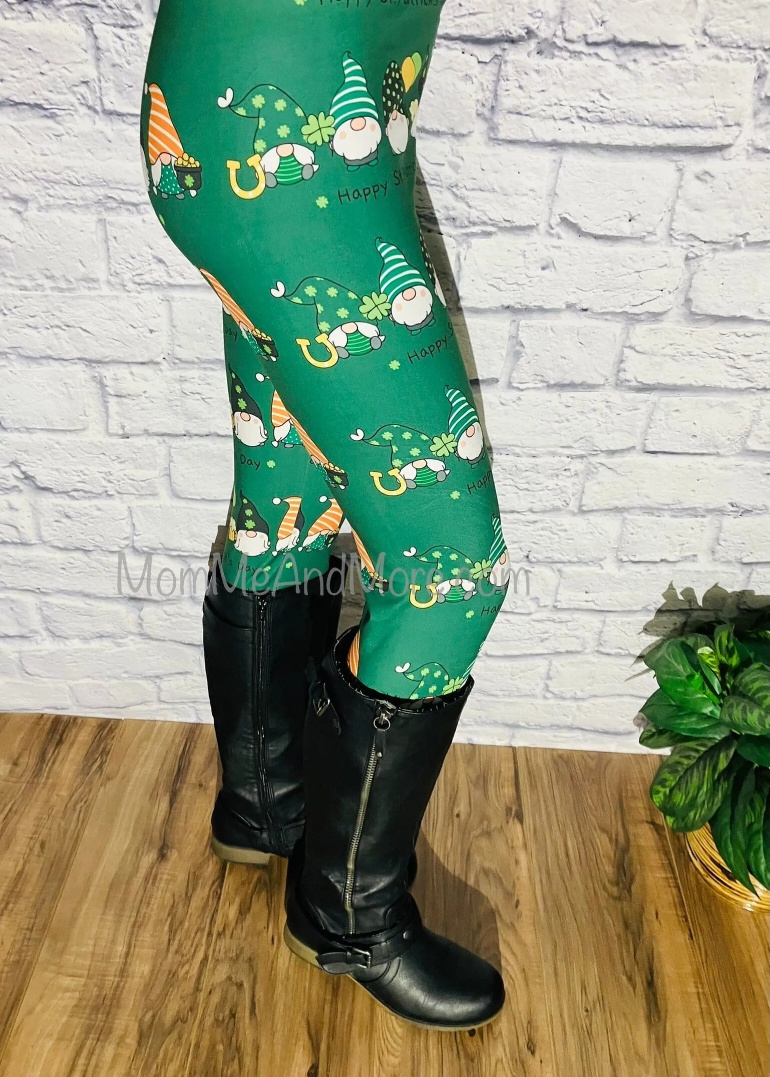 Womens St. Patrick Day Gnome Leggings. Soft Yoga Pants, Sizes 0-22, Yoga Waist, Green, Exclusive Leggings