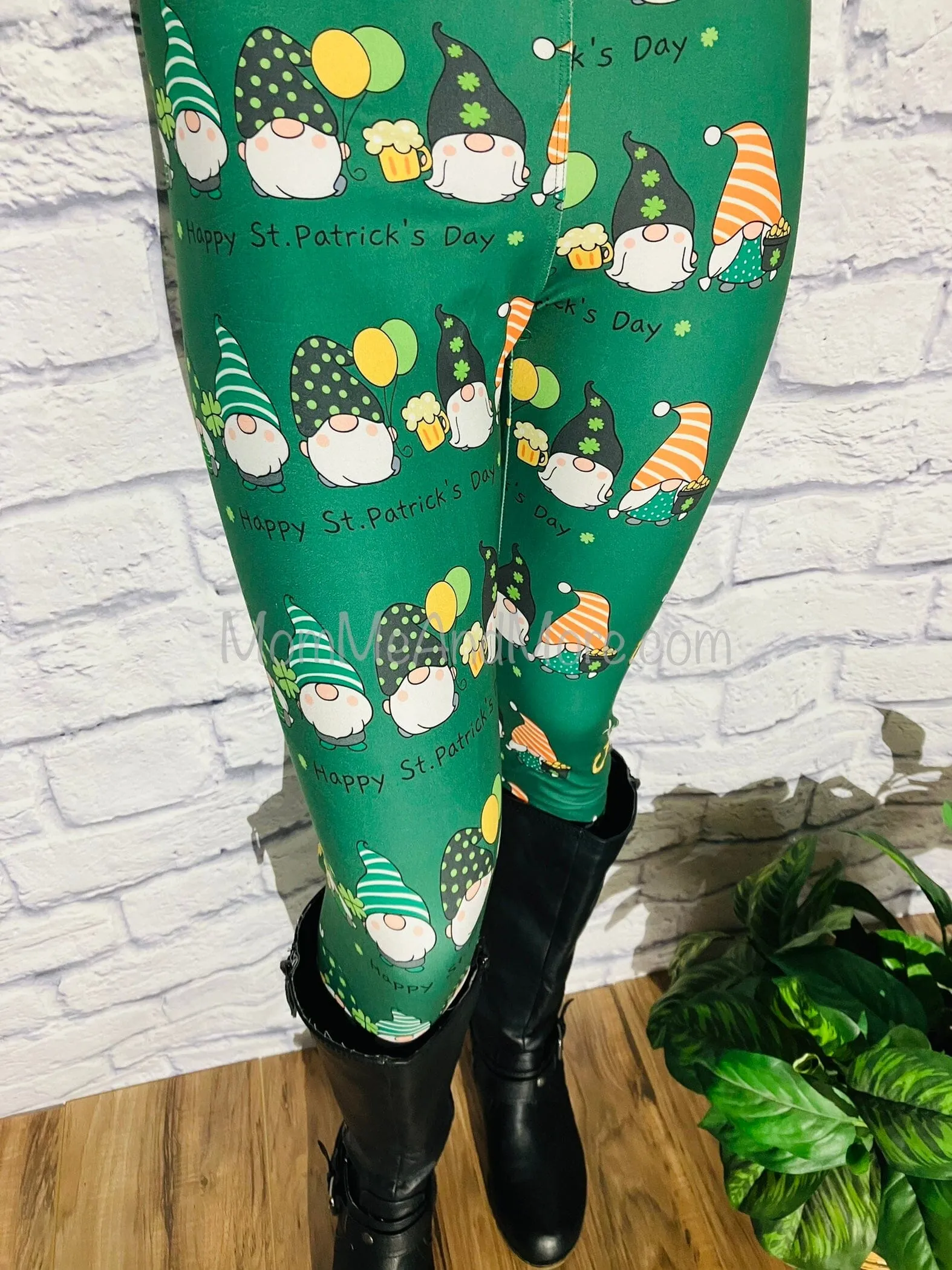 Womens St. Patrick Day Gnome Leggings. Soft Yoga Pants, Sizes 0-22, Yoga Waist, Green, Exclusive Leggings