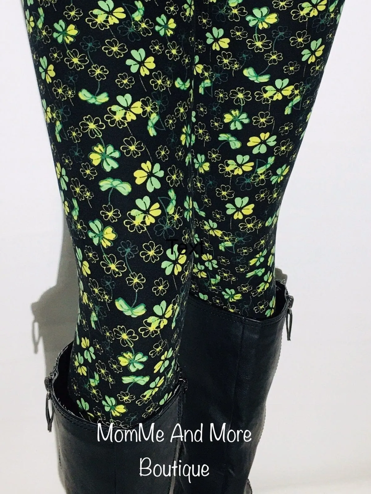 Womens St. Patrick Day Shamrock Leggings, Soft Yoga Pants, Sizes 0-20, Yoga Waist, Green/Black